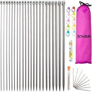 Knitting Needle Set,22PCS 2mm(B)-8mm(L) Straight Single Pointed Stainless Steel